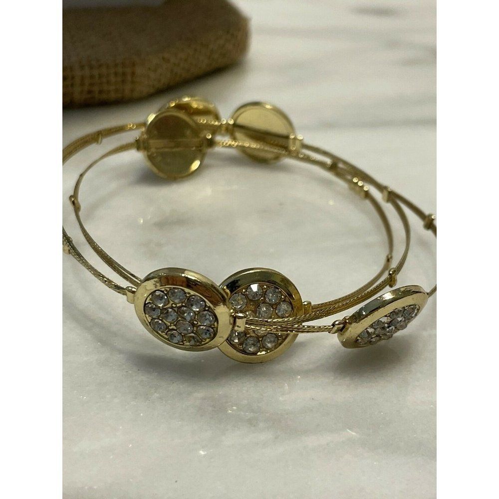 gold tone stack wire bracelets round pave - Picture 4 of 10